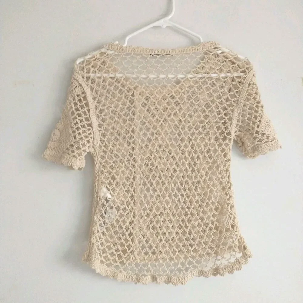 Zara Top Teen M/XS*White Floral Crochet Lace Boho Scallop Cottagecore Sheer